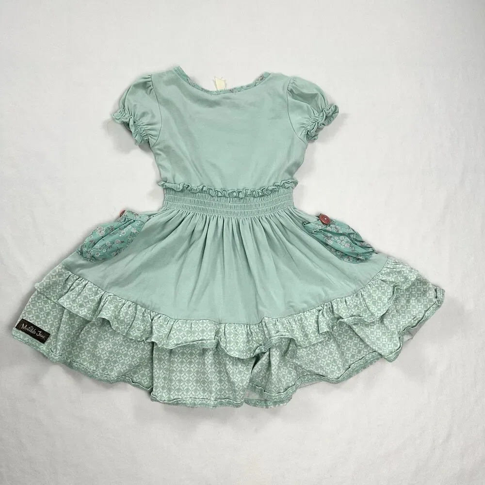 MATILDA JANE Ruffle A Line Dress Pockets Size 2 2T Green Cottagecore Country